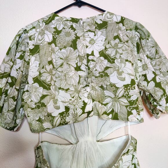 J. Crew Liberty London Cut Out Linear Green Floral Cotton Poplin Midi Dress 12 - Picture 7 of 15